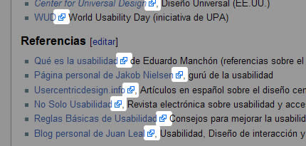 Wikipedia indica claramente los enlaces internos, externos y en ocasiones los vinculos a archivos.